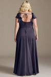 Akaks Powerful Stormy Blue Bridesmaid Dresses Satin A-line Square Neck Floor Length Short Sleeve Bow Image386661