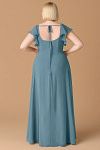 Exclusivity Bermuda Blue Bridesmaid Dresses A Line Square Neck in Chiffon with Cap Sleeved Ruffled and Slits Image500040