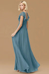 Exclusivity Bermuda Blue Bridesmaid Dresses A Line Square Neck in Chiffon with Cap Sleeved Ruffled and Slits Image592064
