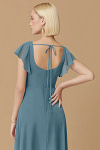 Exclusivity Bermuda Blue Bridesmaid Dresses A Line Square Neck in Chiffon with Cap Sleeved Ruffled and Slits Image672374