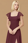 Exclusivity Cabernet Bridesmaid Dresses A Line Square Neck in Chiffon with Cap Sleeved Ruffled and Slits Image251569 - Akaks