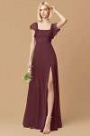 Exclusivity Cabernet Bridesmaid Dresses A Line Square Neck in Chiffon with Cap Sleeved Ruffled and Slits Image590519 - Akaks