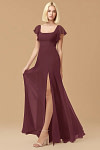 Exclusivity Cabernet Bridesmaid Dresses A Line Square Neck in Chiffon with Cap Sleeved Ruffled and Slits Image797017 - Akaks