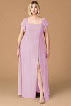 Exclusivity Candy Pink Bridesmaid Dresses A Line Square Neck in Chiffon with Cap Sleeved Ruffled and Slits Image531079 - Akaks