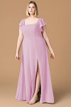 Exclusivity Candy Pink Bridesmaid Dresses A Line Square Neck in Chiffon with Cap Sleeved Ruffled and Slits Image569979 - Akaks