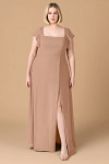 Exclusivity Champagne Rose Bridesmaid Dresses A Line Square Neck in Chiffon with Cap Sleeved Ruffled and Slits Image123596 - Akaks