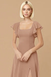Exclusivity Champagne Rose Bridesmaid Dresses A Line Square Neck in Chiffon with Cap Sleeved Ruffled and Slits Image861905 - Akaks