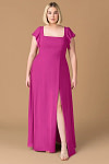 Exclusivity Fuchsia Bridesmaid Dresses A Line Square Neck in Chiffon with Cap Sleeved Ruffled and Slits Image248915 - Akaks