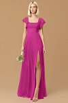 Exclusivity Fuchsia Bridesmaid Dresses A Line Square Neck in Chiffon with Cap Sleeved Ruffled and Slits Image914400 - Akaks