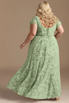 Exclusivity Green Floral Bridesmaid Dresses A Line Square Neck in Chiffon with Cap Sleeved Ruffled and Slits Image279137 - Akaks