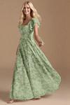Exclusivity Green Floral Bridesmaid Dresses A Line Square Neck in Chiffon with Cap Sleeved Ruffled and Slits Image633697 - Akaks