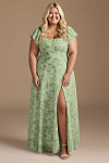 Exclusivity Green Floral Bridesmaid Dresses A Line Square Neck in Chiffon with Cap Sleeved Ruffled and Slits Image732426 - Akaks