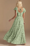 Exclusivity Green Floral Bridesmaid Dresses A Line Square Neck in Chiffon with Cap Sleeved Ruffled and Slits Image758102 - Akaks