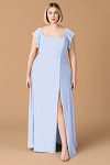 Exclusivity Ice Blue Bridesmaid Dresses A Line Square Neck in Chiffon with Cap Sleeved Ruffled and Slits Image719548