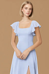 Exclusivity Ice Blue Bridesmaid Dresses A Line Square Neck in Chiffon with Cap Sleeved Ruffled and Slits Image864641