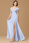 Exclusivity Ice Blue Bridesmaid Dresses A Line Square Neck in Chiffon with Cap Sleeved Ruffled and Slits Image890401