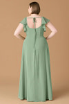Exclusivity Matcha Bridesmaid Dresses A Line Square Neck in Chiffon with Cap Sleeved Ruffled and Slits Image249739