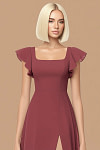 Exclusivity Merlot Bridesmaid Dresses A Line Square Neck in Chiffon with Cap Sleeved Ruffled and Slits Image199244 - Akaks