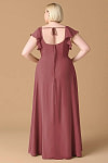 Exclusivity Merlot Bridesmaid Dresses A Line Square Neck in Chiffon with Cap Sleeved Ruffled and Slits Image231841 - Akaks