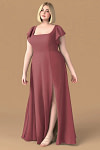 Exclusivity Merlot Bridesmaid Dresses A Line Square Neck in Chiffon with Cap Sleeved Ruffled and Slits Image574530 - Akaks