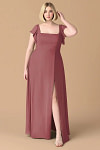 Exclusivity Merlot Bridesmaid Dresses A Line Square Neck in Chiffon with Cap Sleeved Ruffled and Slits Image999161 - Akaks