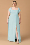 Exclusivity Mist Blue Bridesmaid Dresses A Line Square Neck in Chiffon with Cap Sleeved Ruffled and Slits Image478021
