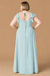 Exclusivity Mist Blue Bridesmaid Dresses A Line Square Neck in Chiffon with Cap Sleeved Ruffled and Slits Image509684