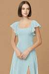 Exclusivity Mist Blue Bridesmaid Dresses A Line Square Neck in Chiffon with Cap Sleeved Ruffled and Slits Image725738
