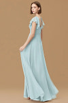 Exclusivity Mist Blue Bridesmaid Dresses A Line Square Neck in Chiffon with Cap Sleeved Ruffled and Slits Image959721