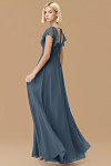 Exclusivity Neptune Color Bridesmaid Dresses A Line Square Neck in Chiffon with Cap Sleeved Ruffled and Slits Image133722