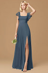 Exclusivity Neptune Color Bridesmaid Dresses A Line Square Neck in Chiffon with Cap Sleeved Ruffled and Slits Image287301