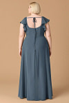 Exclusivity Neptune Color Bridesmaid Dresses A Line Square Neck in Chiffon with Cap Sleeved Ruffled and Slits Image691580