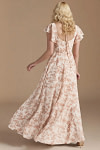 Exclusivity Pink Floral Bridesmaid Dresses A Line Square Neck in Chiffon with Cap Sleeved Ruffled and Slits Image746908 - Akaks