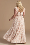 Exclusivity Pink Floral Bridesmaid Dresses A Line Square Neck in Chiffon with Cap Sleeved Ruffled and Slits Image780142 - Akaks