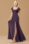 Exclusivity Plum Bridesmaid Dresses A Line Square Neck in Chiffon with Cap Sleeved Ruffled and Slits Image654906 - Akaks