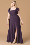 Exclusivity Plum Bridesmaid Dresses A Line Square Neck in Chiffon with Cap Sleeved Ruffled and Slits Image813626 - Akaks