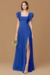 Exclusivity Royal Blue Bridesmaid Dresses A Line Square Neck in Chiffon with Cap Sleeved Ruffled and Slits Image318459