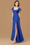 Exclusivity Royal Blue Bridesmaid Dresses A Line Square Neck in Chiffon with Cap Sleeved Ruffled and Slits Image549582