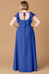Exclusivity Royal Blue Bridesmaid Dresses A Line Square Neck in Chiffon with Cap Sleeved Ruffled and Slits Image731005