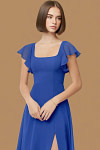 Exclusivity Royal Blue Bridesmaid Dresses A Line Square Neck in Chiffon with Cap Sleeved Ruffled and Slits Image777549