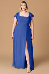 Exclusivity Royal Blue Bridesmaid Dresses A Line Square Neck in Chiffon with Cap Sleeved Ruffled and Slits Image889298