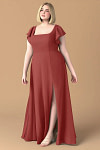 Exclusivity Rust Bridesmaid Dresses A Line Square Neck in Chiffon with Cap Sleeved Ruffled and Slits Image275890 - Akaks