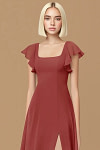 Exclusivity Rust Bridesmaid Dresses A Line Square Neck in Chiffon with Cap Sleeved Ruffled and Slits Image416814 - Akaks
