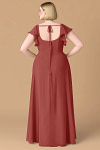 Exclusivity Rust Bridesmaid Dresses A Line Square Neck in Chiffon with Cap Sleeved Ruffled and Slits Image760892 - Akaks