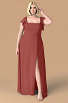 Exclusivity Rust Bridesmaid Dresses A Line Square Neck in Chiffon with Cap Sleeved Ruffled and Slits Image770497 - Akaks