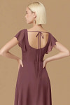 Exclusivity Sangria Bridesmaid Dresses A Line Square Neck in Chiffon with Cap Sleeved Ruffled and Slits Image508376 - Akaks