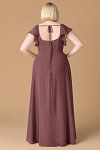 Exclusivity Sangria Bridesmaid Dresses A Line Square Neck in Chiffon with Cap Sleeved Ruffled and Slits Image527550 - Akaks