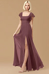 Exclusivity Sangria Bridesmaid Dresses A Line Square Neck in Chiffon with Cap Sleeved Ruffled and Slits Image774980 - Akaks