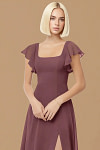 Exclusivity Sangria Bridesmaid Dresses A Line Square Neck in Chiffon with Cap Sleeved Ruffled and Slits Image967725 - Akaks