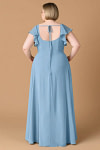 Exclusivity Steel Blue Bridesmaid Dresses A Line Square Neck in Chiffon with Cap Sleeved Ruffled and Slits Image429826